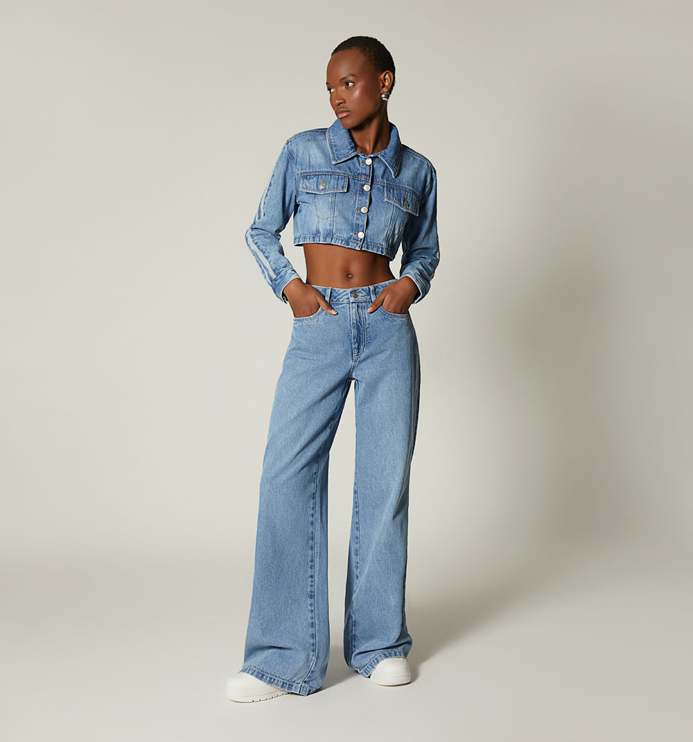 Chamarra Denim Corta Lineas En Mangas