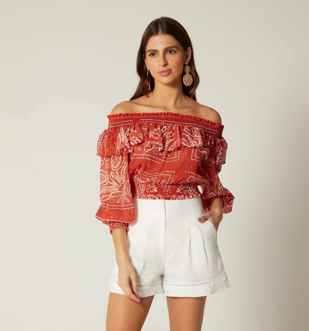 Blusa Escote Bandeja Manga 3/4