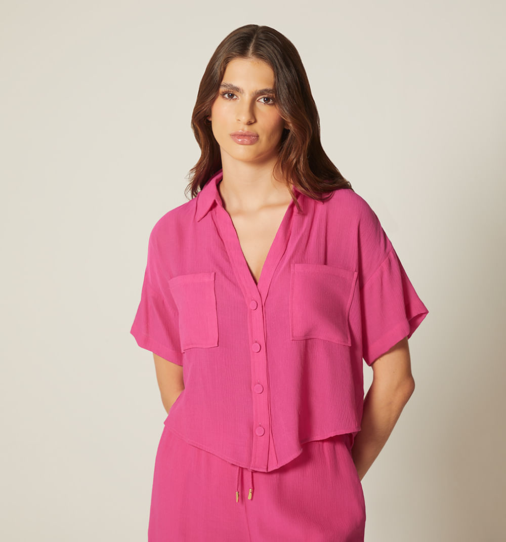 Blusa Manga Corta Y Bolsillos