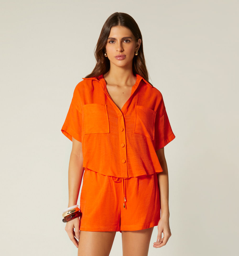 Blusa Manga Corta Y Bolsillos