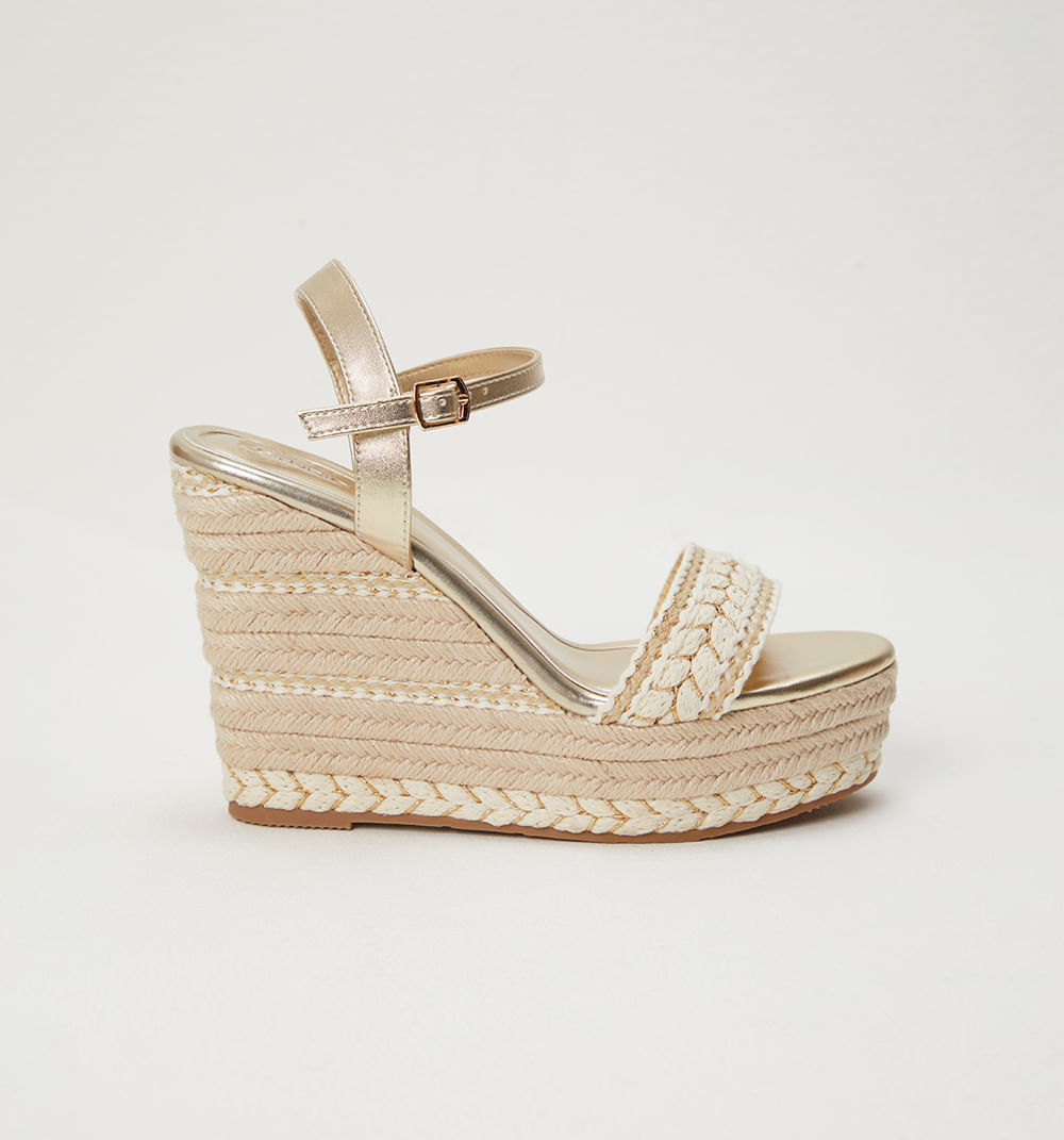 Sandalia Plataforma Con Tejido Y Lurex