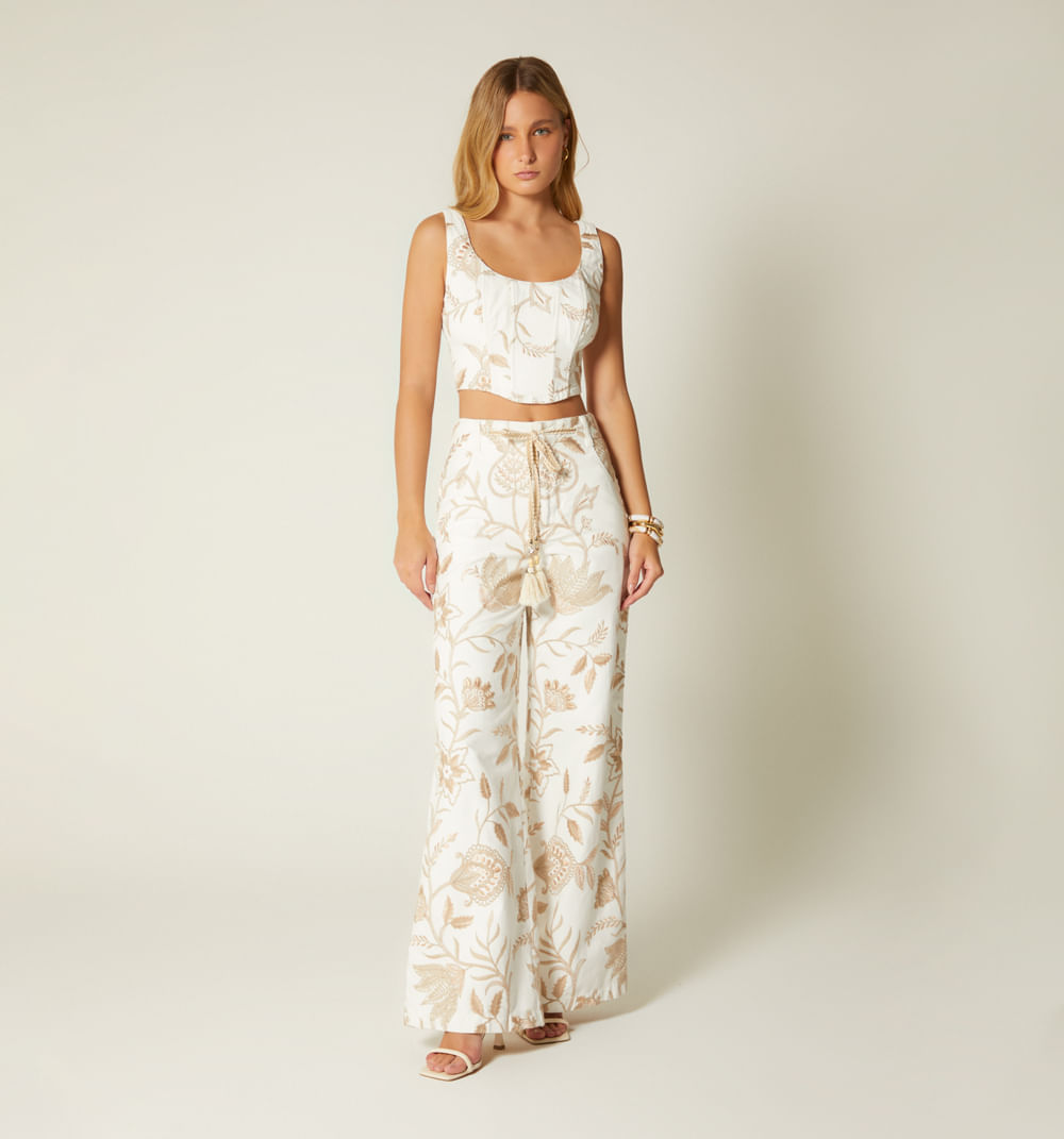 Blusa Crop Sisa En Jacquard Con Cordon