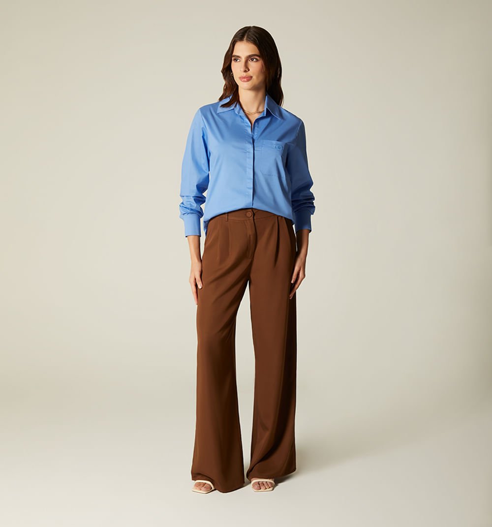 Pantalon Palazo Tiro Alto Con Prenses