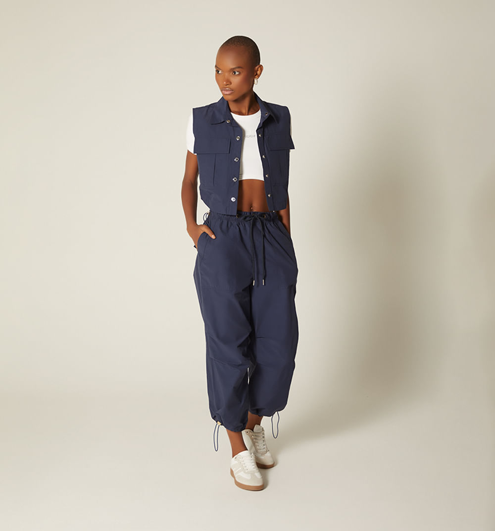 Pantalon Tiro Alto Con Elasticos