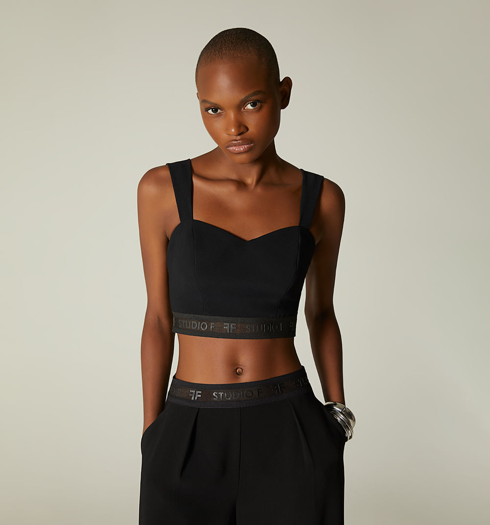 Blusa Crop De Tiras Elastico En Cintura