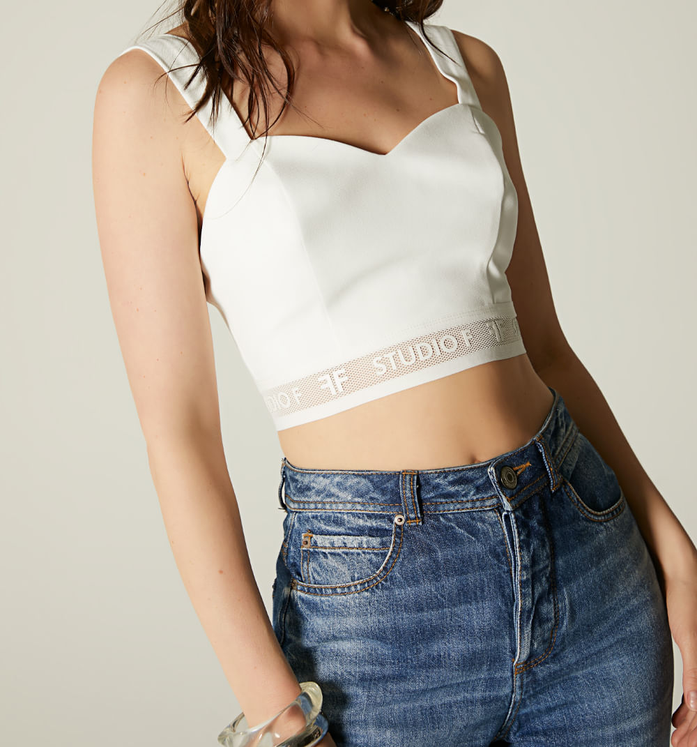 Blusa Crop De Tiras Elastico En Cintura