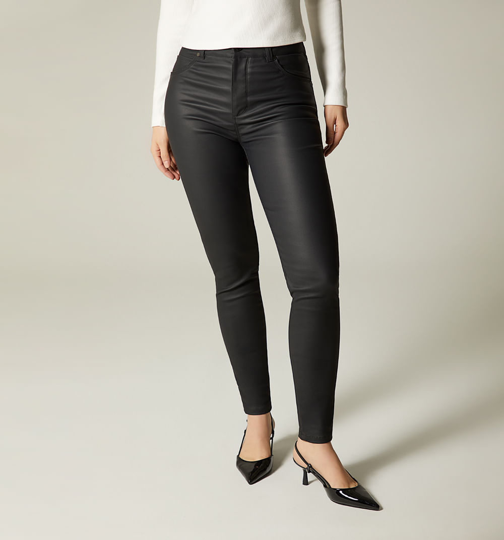 Jean Ultraslim Tiro Alto En Pu Para Mujer