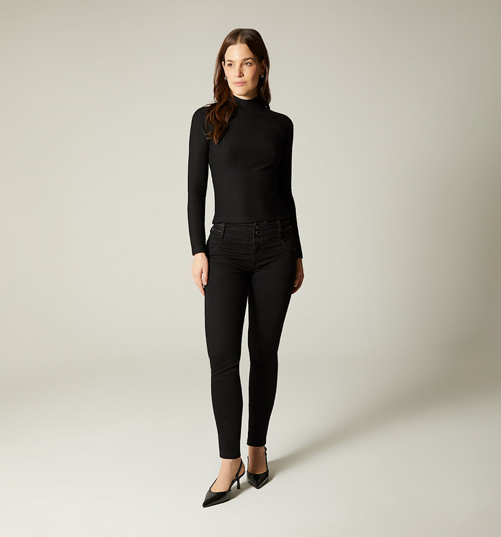 Jean Ultraslim Tiro Medio Pretina Con Vivos Para Mujer