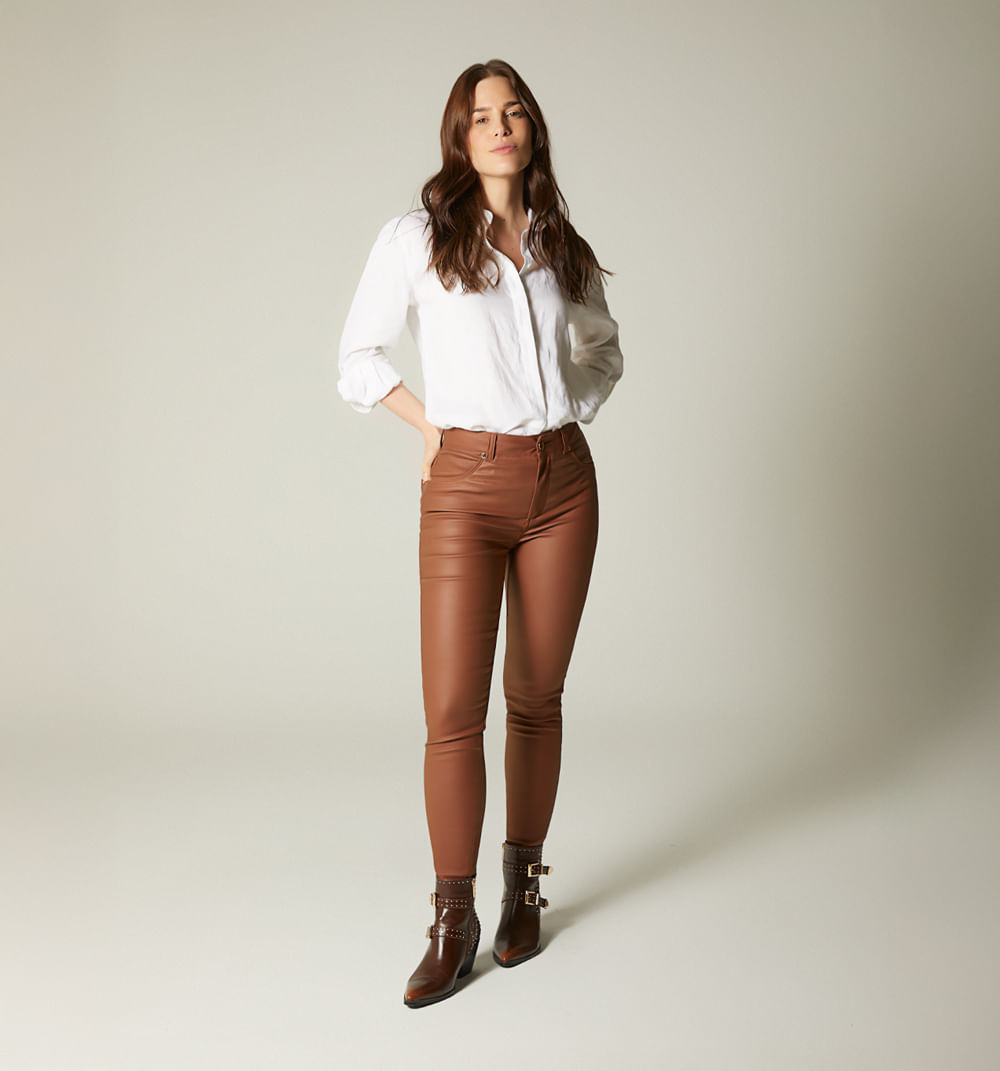 Jean Ultraslim Tiro Alto En Pu Para Mujer