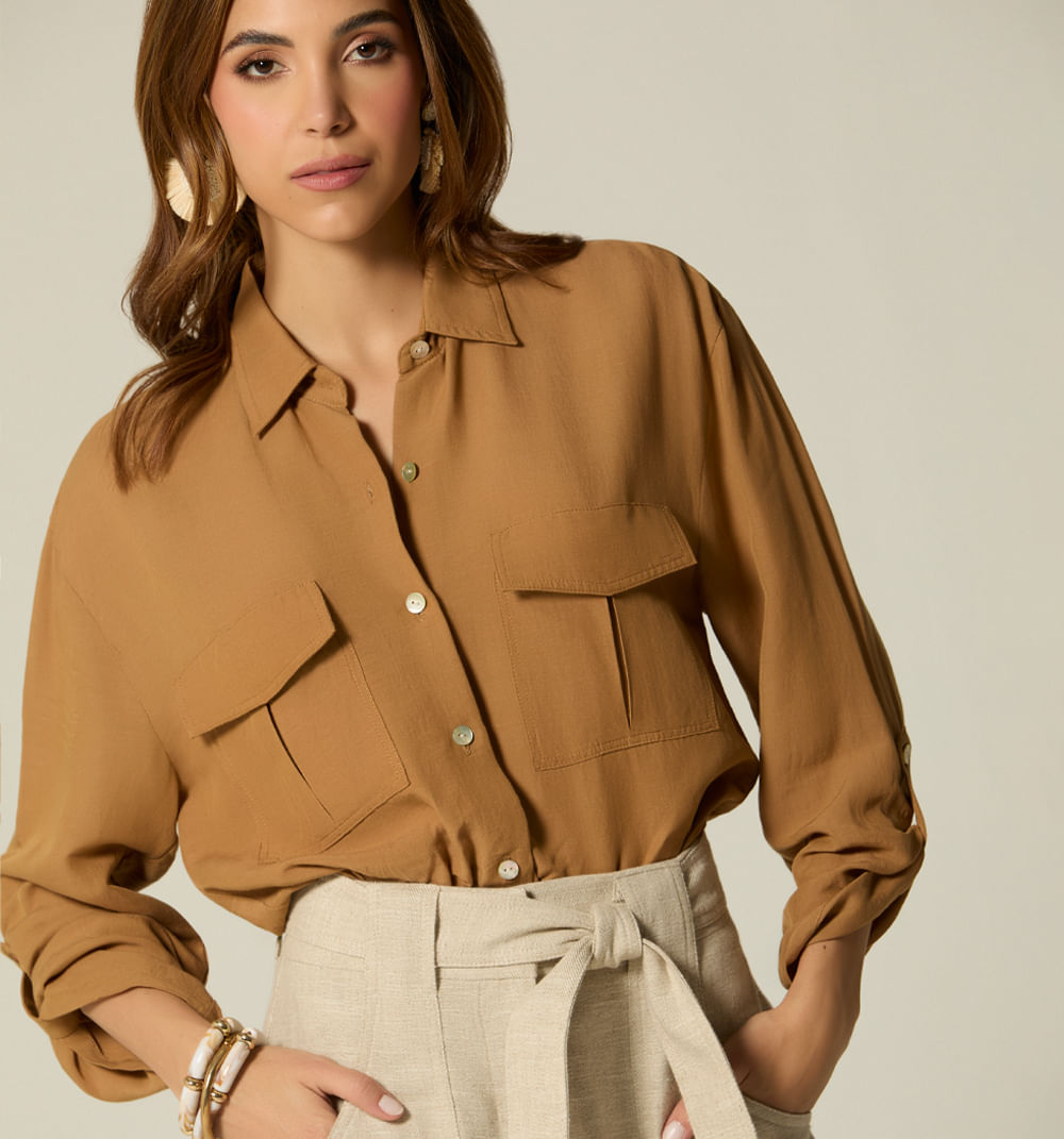 Blusa Manga Larga  Con Bolsillo