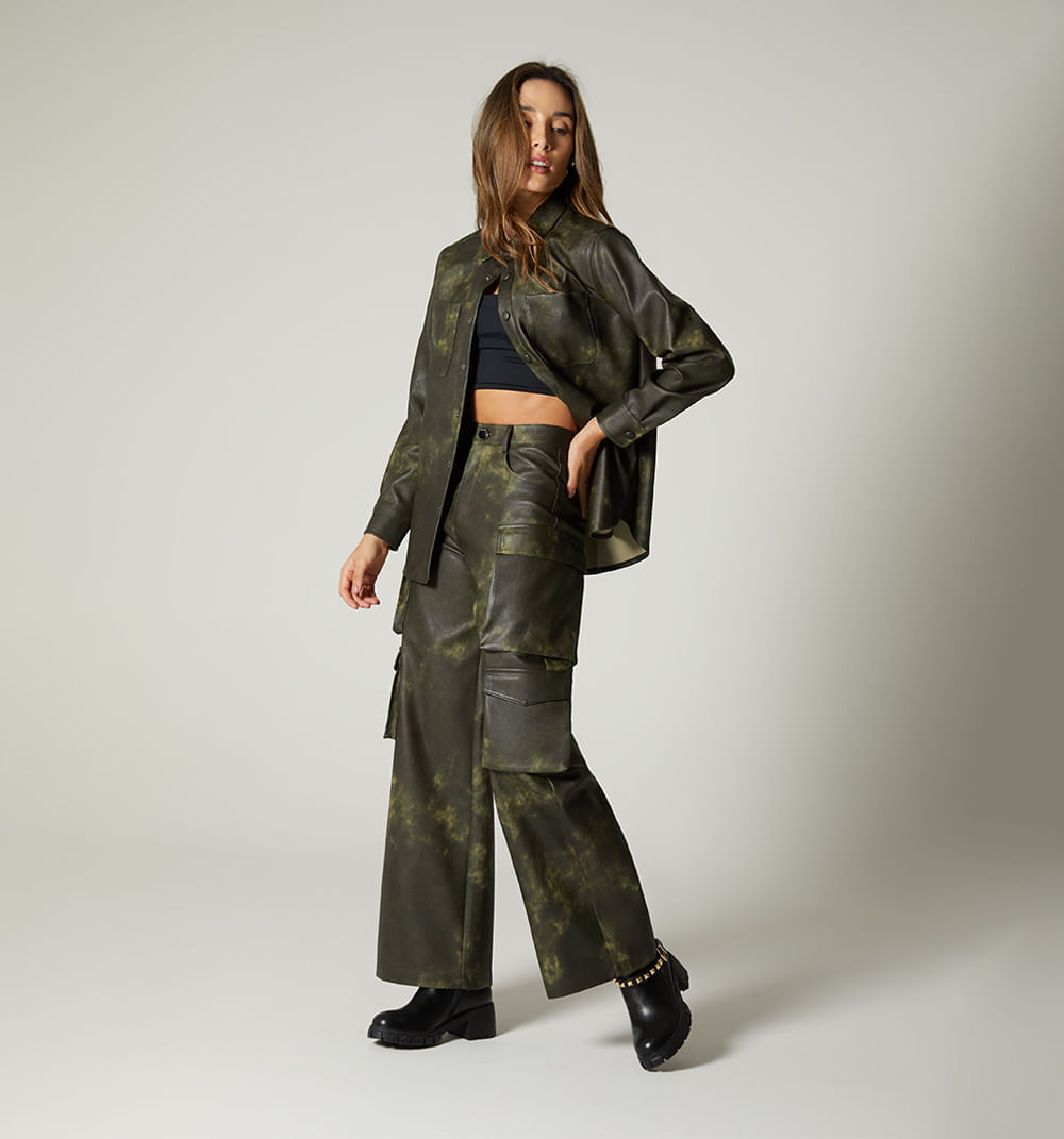 Pantalon Cargo En Pu Efecto Vintage