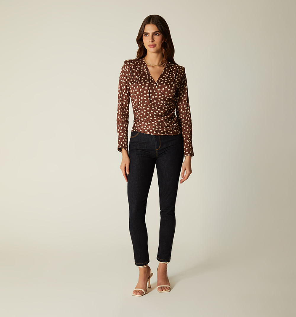 Blusa Manga Corta Con Guardapolvo Y Broche