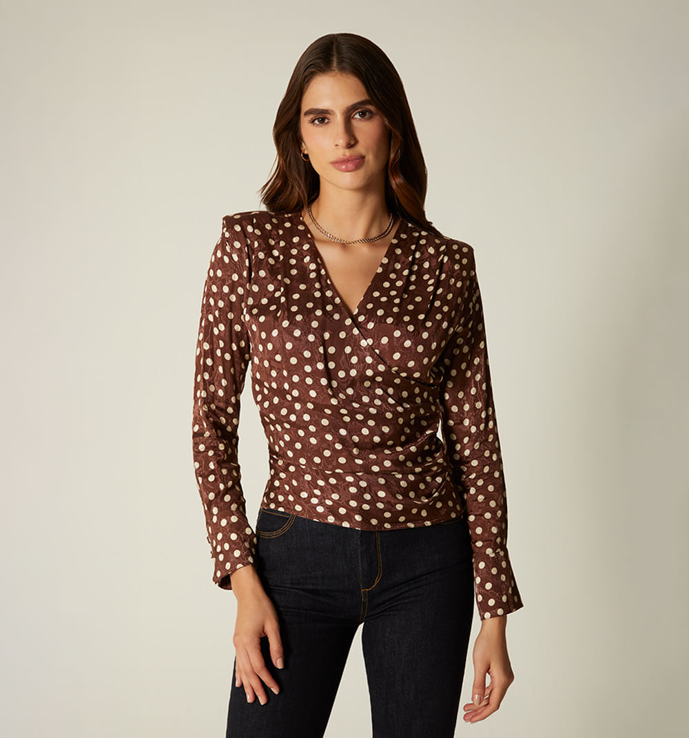Blusa Manga Corta Con Guardapolvo Y Broche