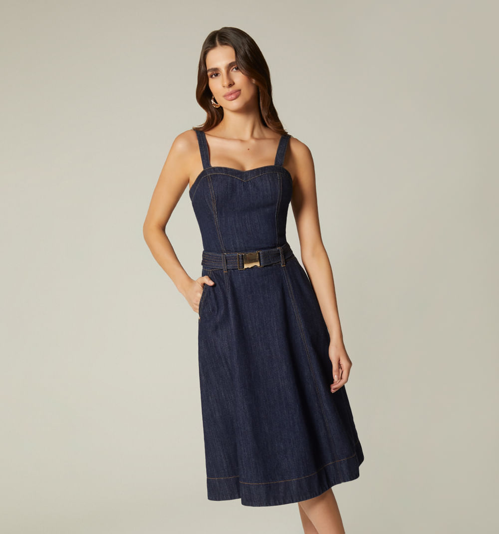 Vestido Tiras Midi Con Cinturon