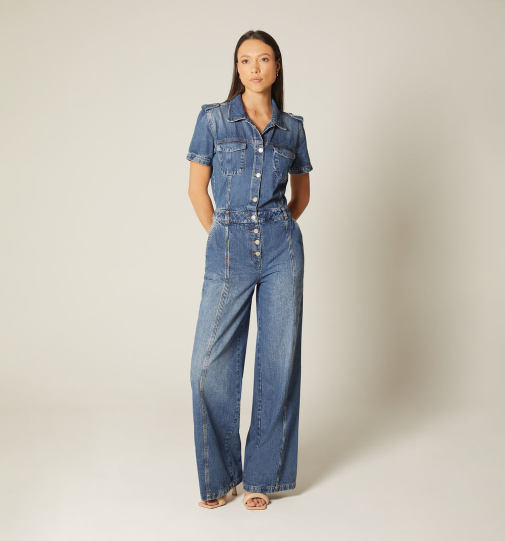 Enterizo Palazzo Manga Corta Para Mujer