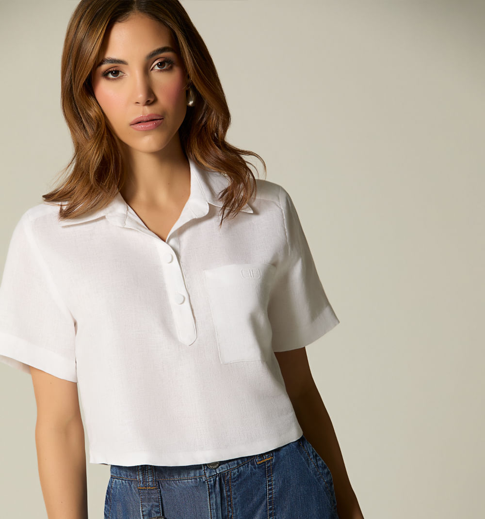Blusa Manga Corta Cuello Tipo Polo
