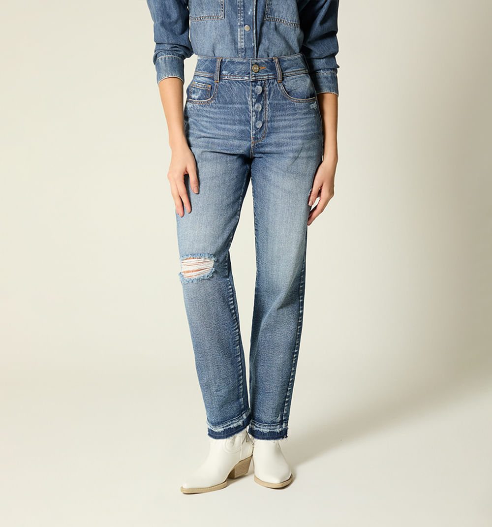 Jean Boyfriend Con Roto Ruedo Rustico