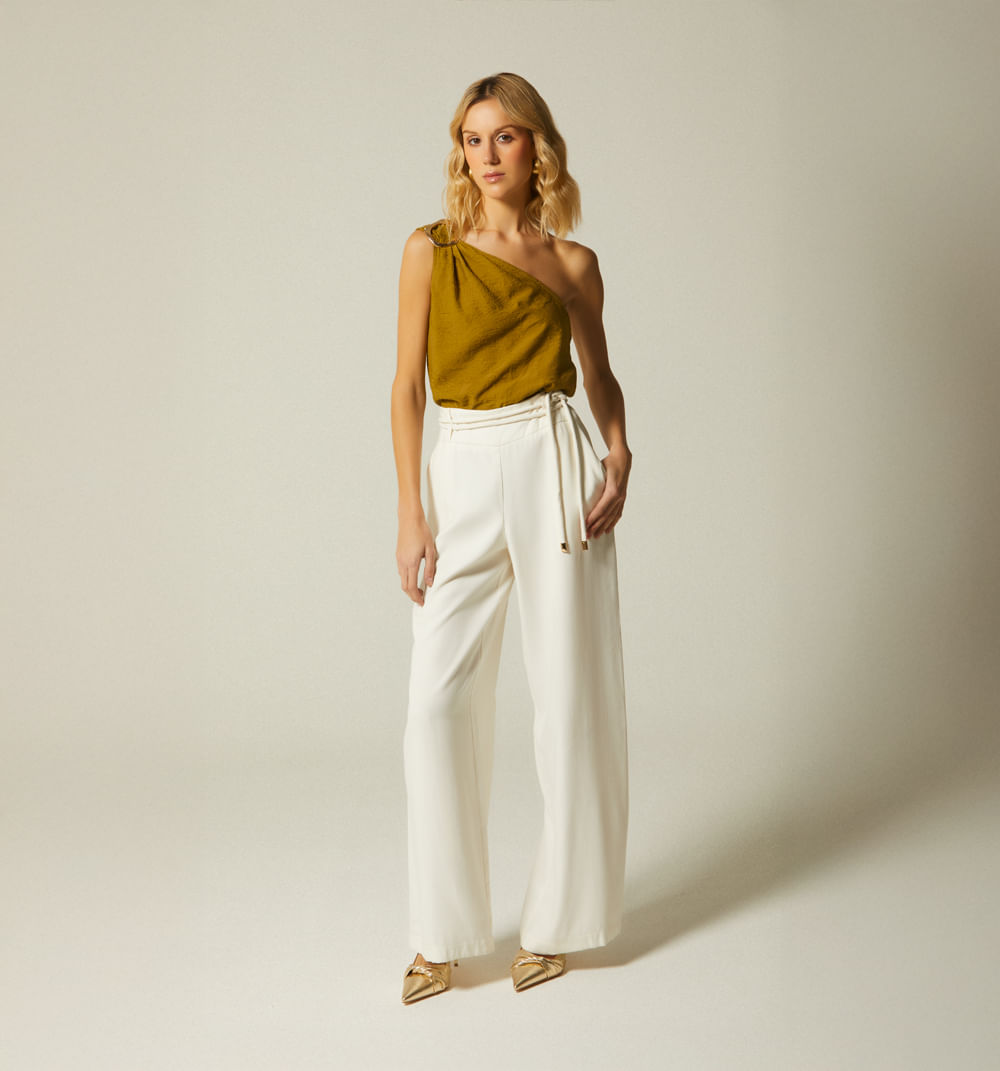 Pantalon Palazo Tiro Alto Con Tira Doble