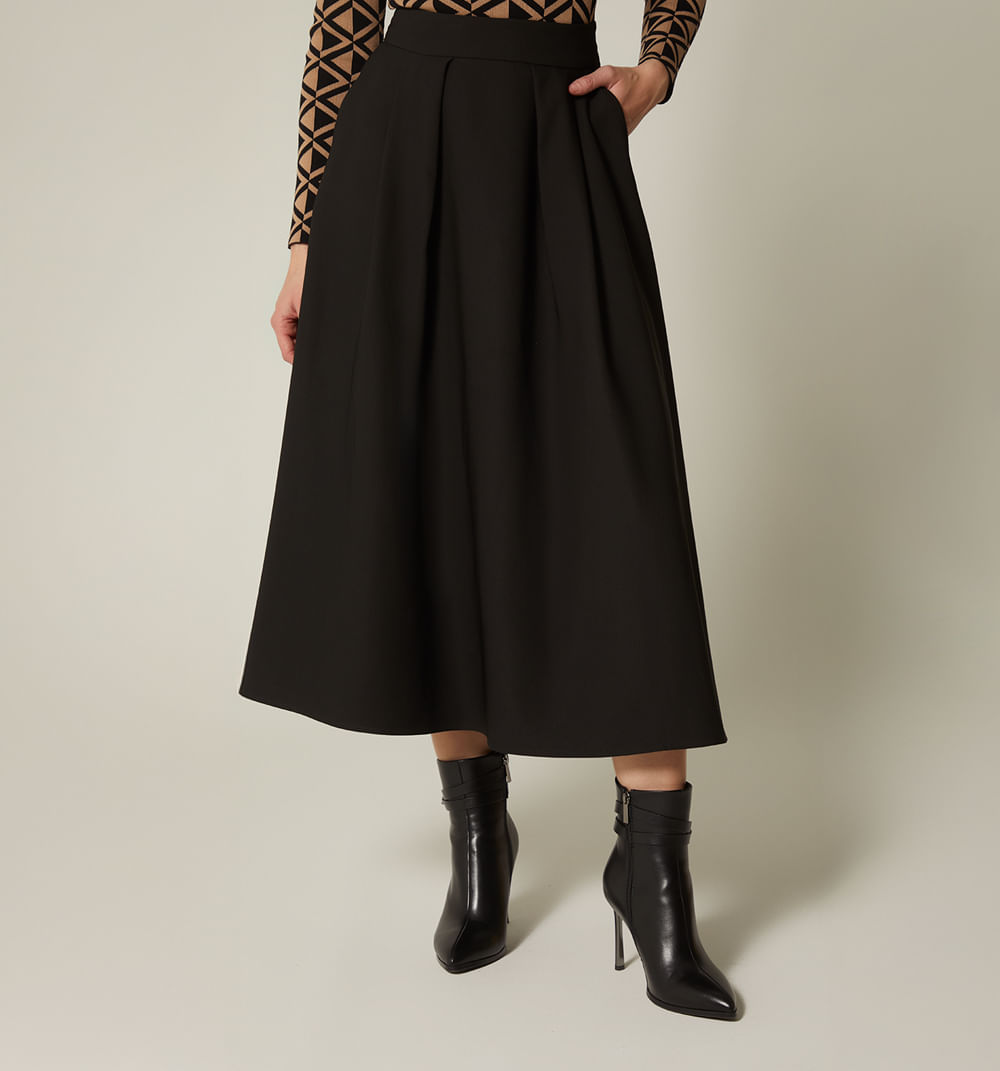 Falda Linea A Con Prenses Y Bolsillos