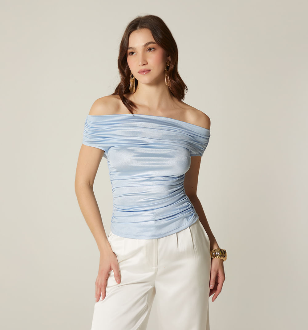 Blusa Escote Bandeja Manga Seguida