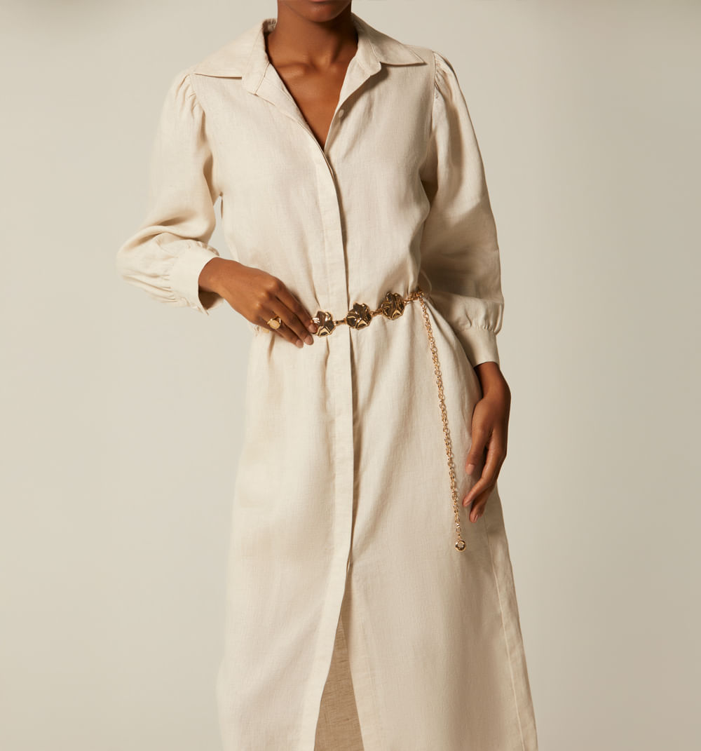 Vestido Midi Tipo Camisero Manga 3/4