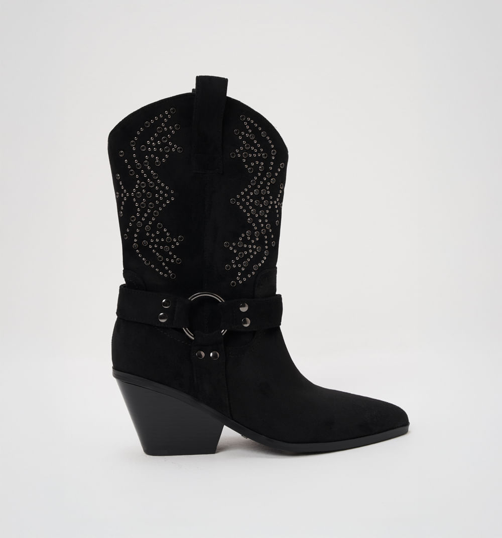 Bota Caña Media Con Detalles De Piedras