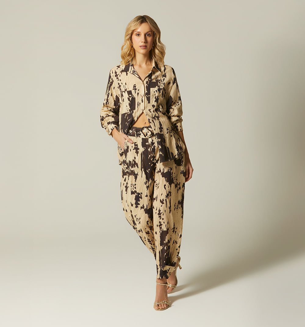 Pantalon Tiro Alto Con Cinturon