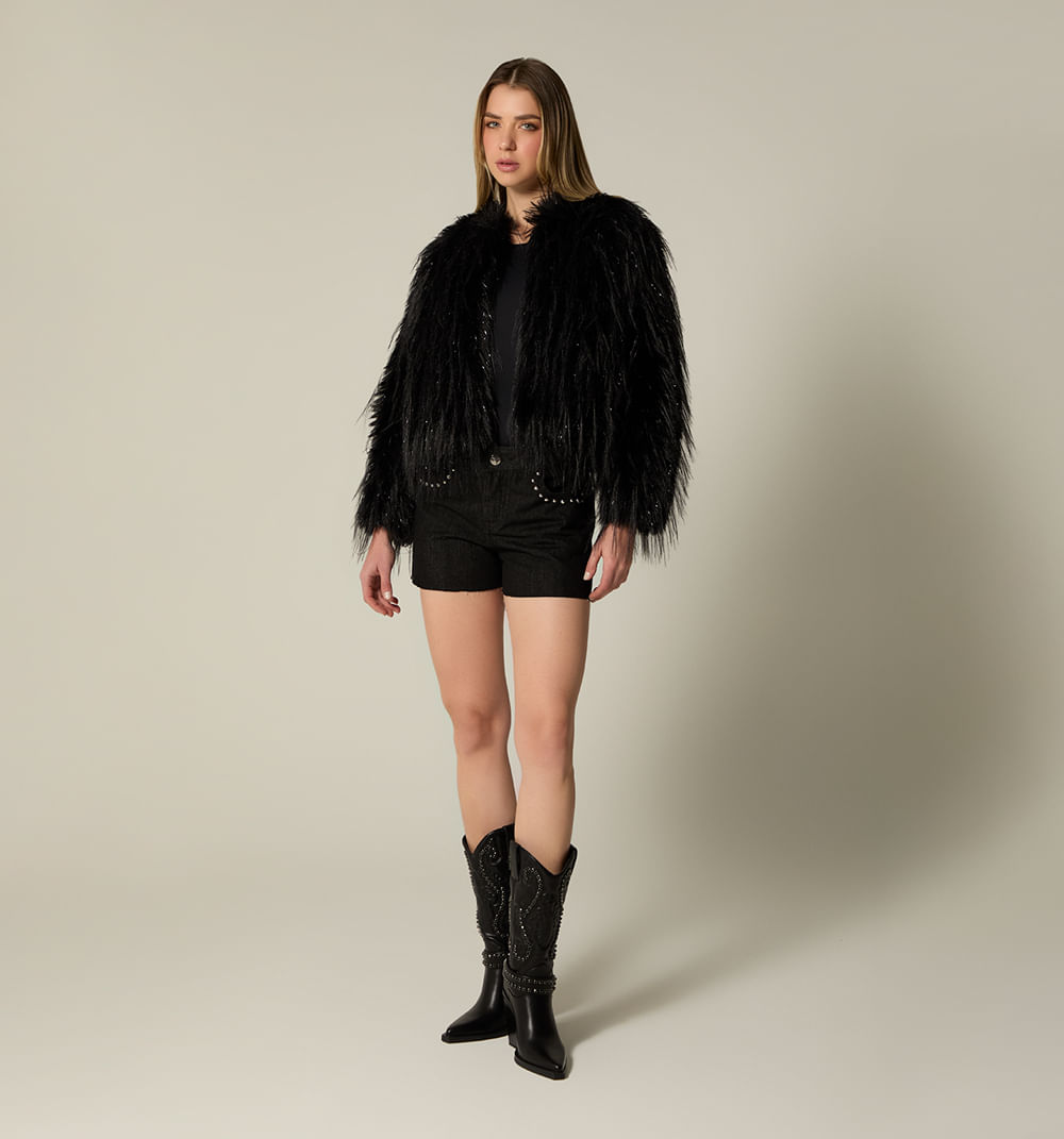 Chamarra De Pelos Manga Larga Con Cierre