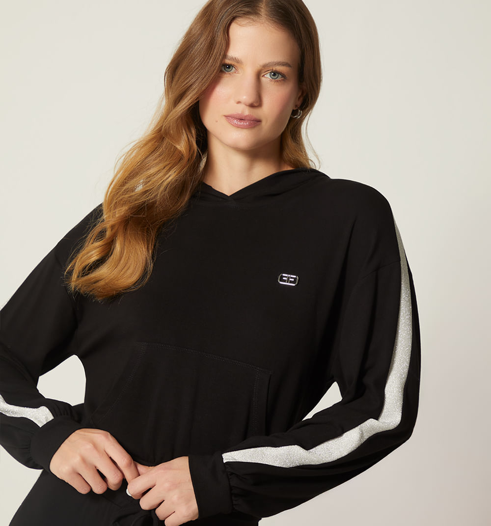 Sueter Manga Larga Con Franja Y Capucha