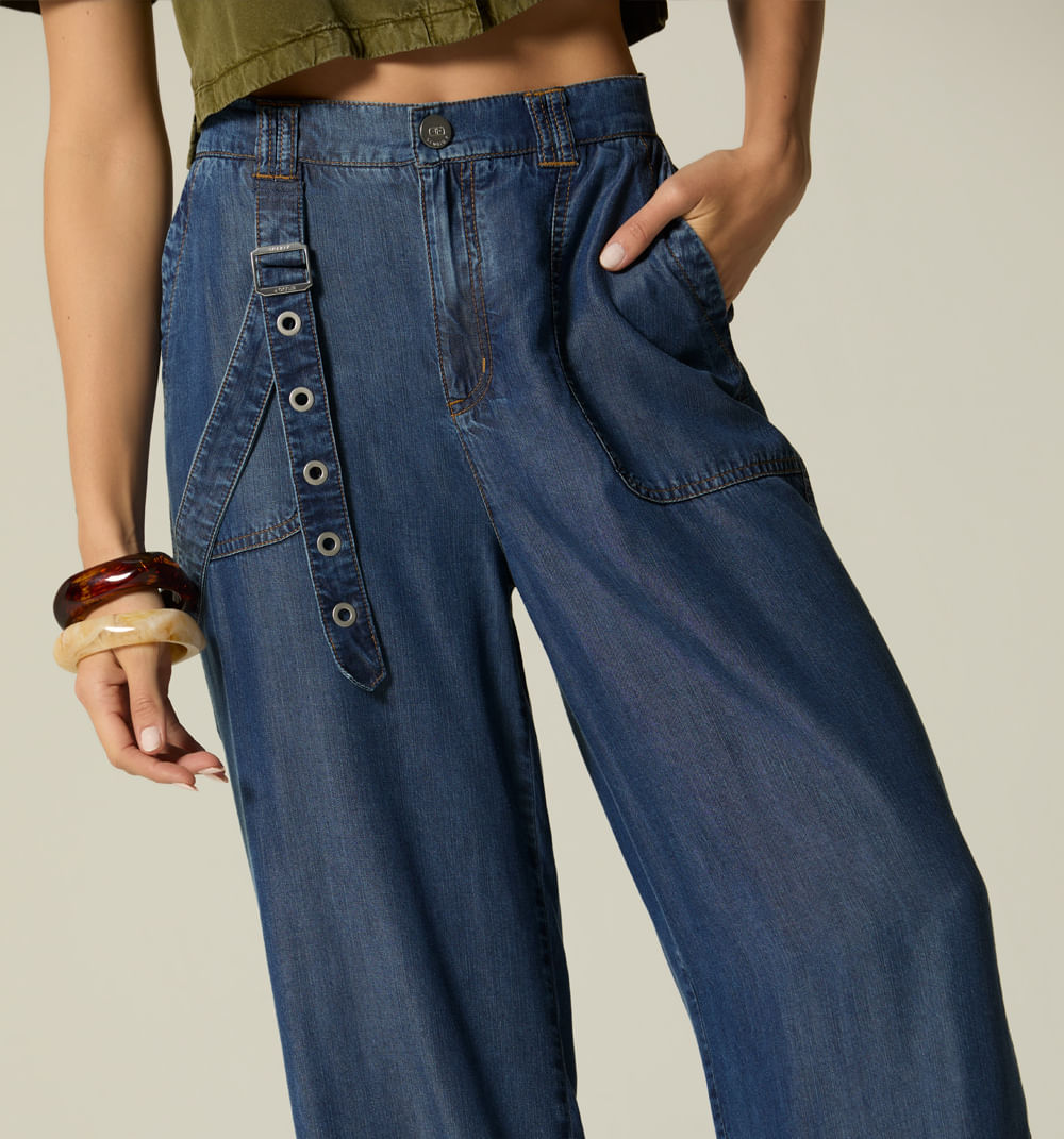 Jean Palazo Tiro Alto Tiras Con Ojaletes