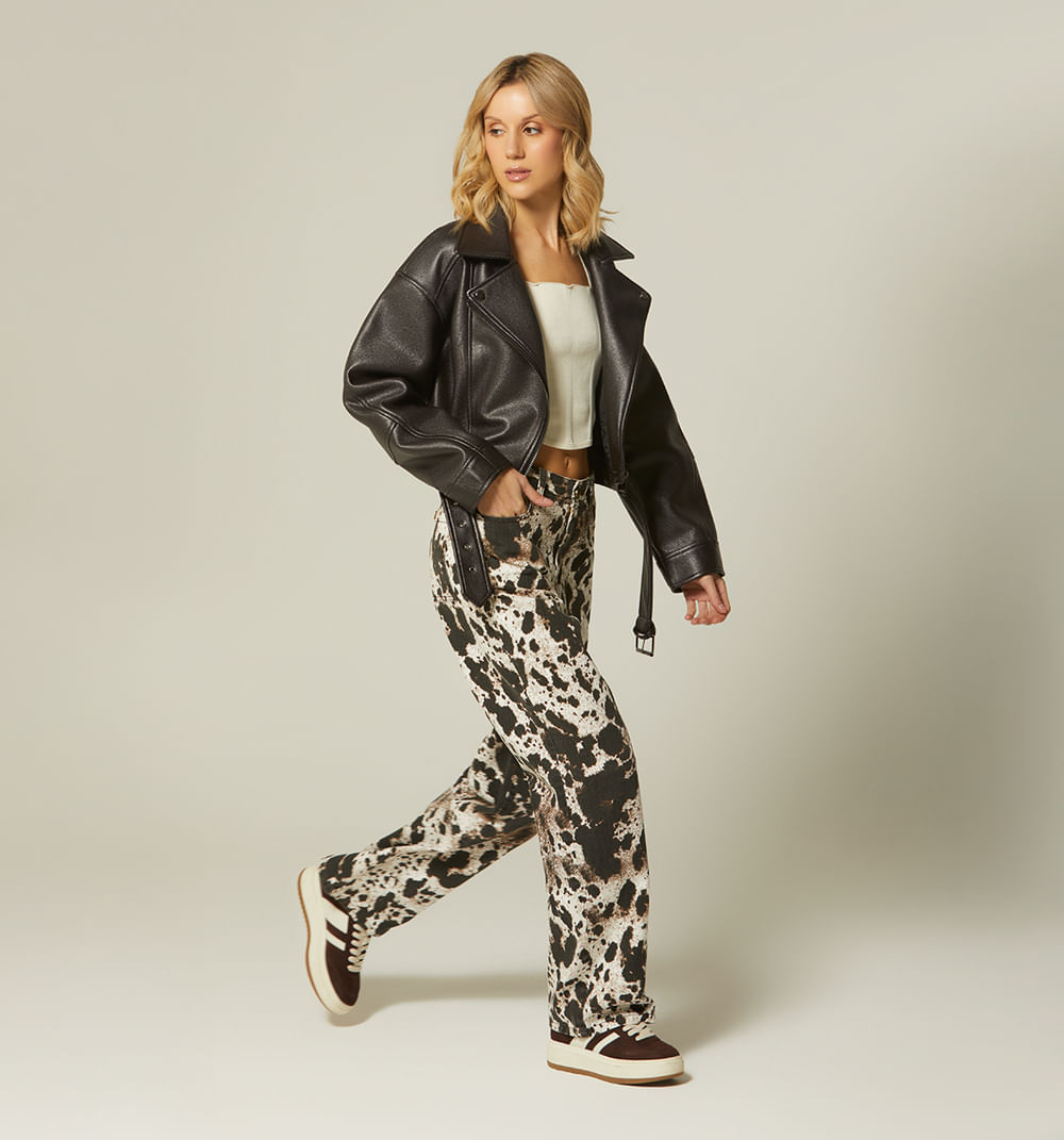 Jean Bota Recta Tiro Alto Animal Print