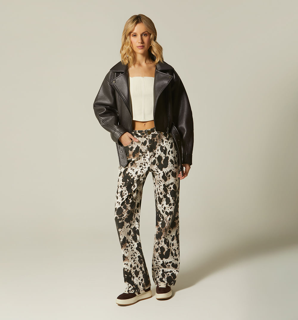 Jean Bota Recta Tiro Alto Animal Print