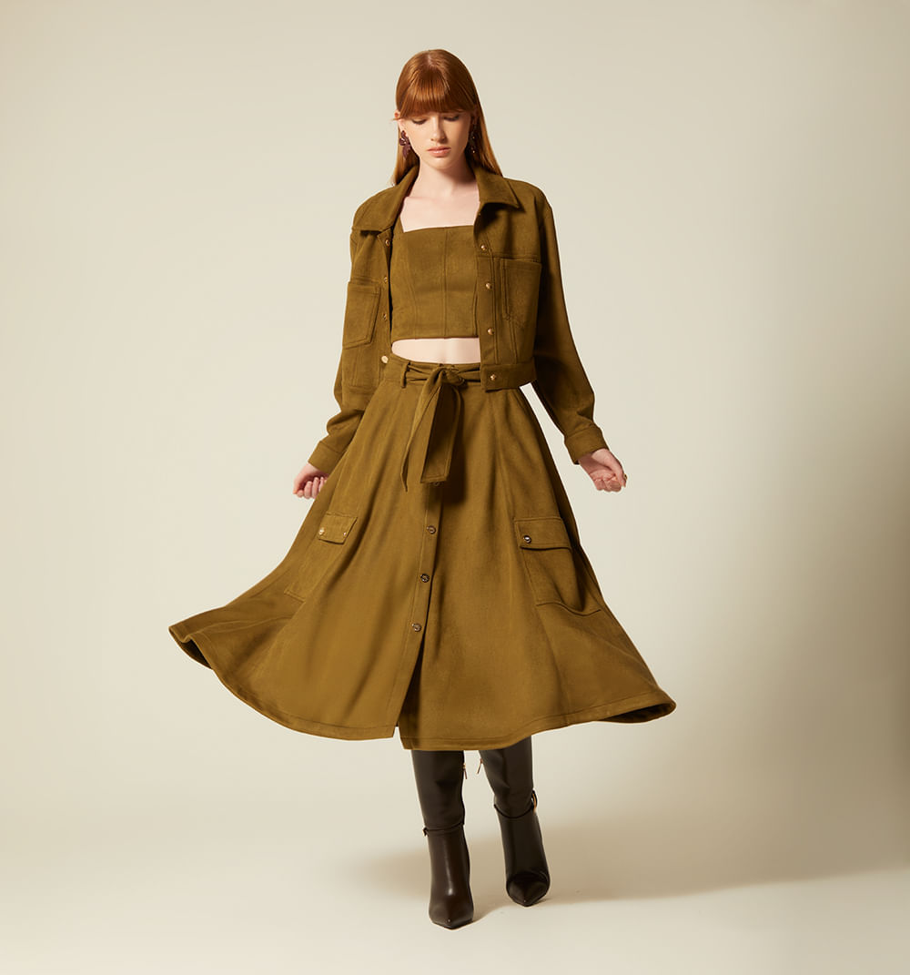 Falda Midi Con Bolsillos