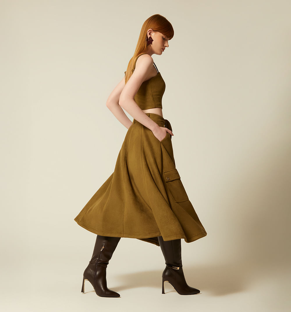 Falda Midi Con Bolsillos