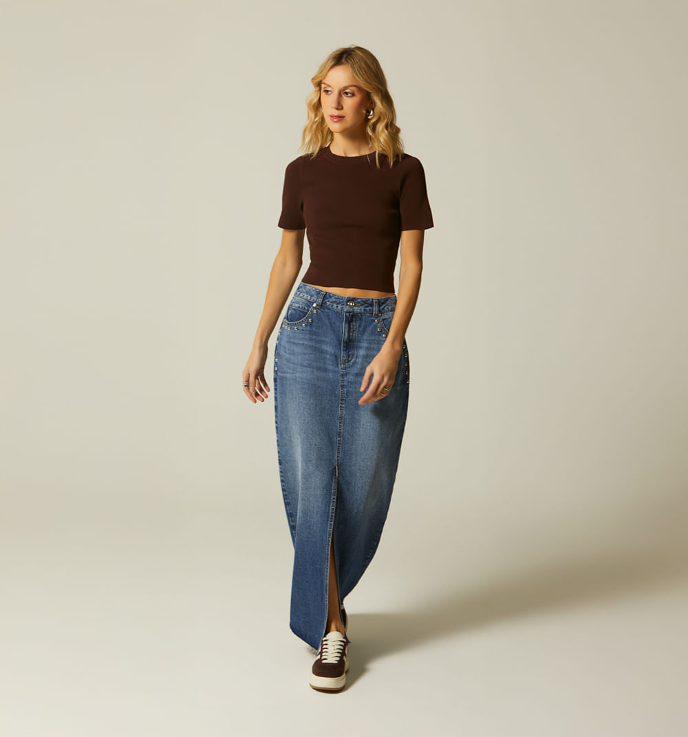 Falda Al Tobillo Cinco Bolsillos Taches