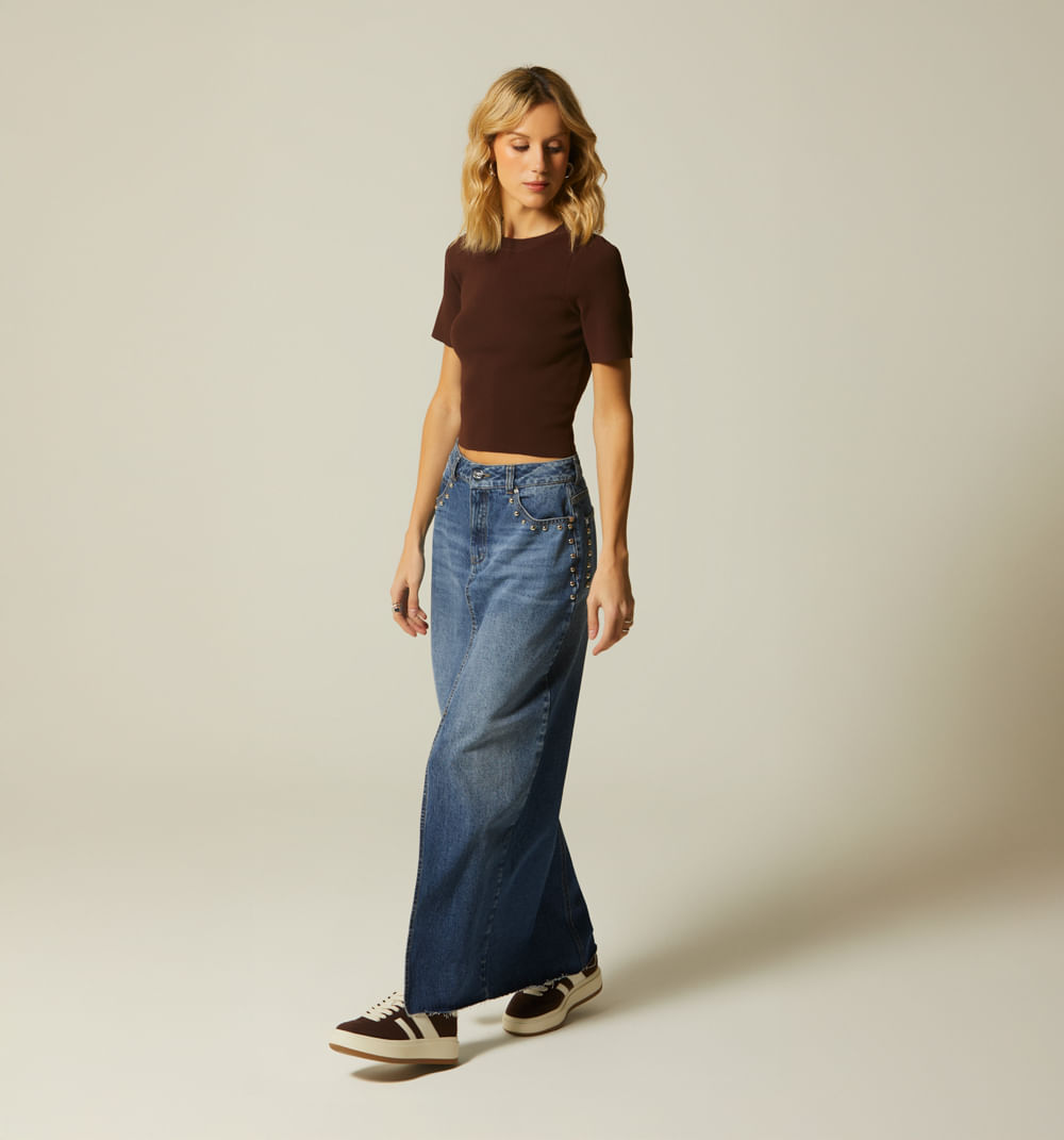 Falda Al Tobillo Cinco Bolsillos Taches