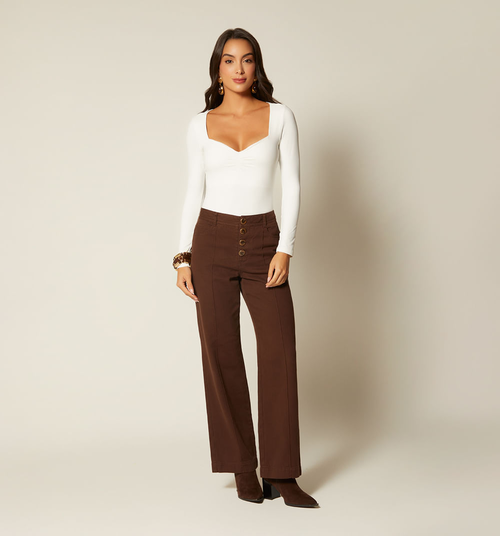 Body Manga Larga Con Pellizcos En Escote