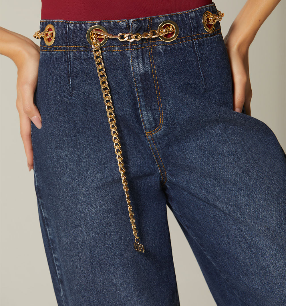 Jean Bota Recta Tiro Super Alto Ojaletes