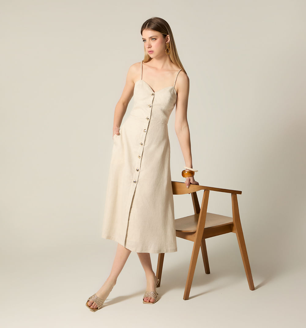 Vestido Midi Con Botones Delanteros