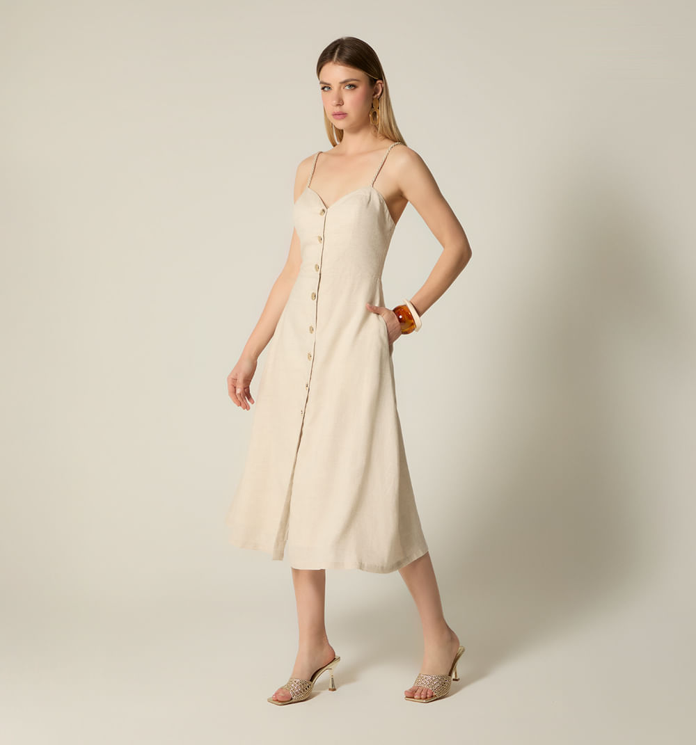 Vestido Midi Con Botones Delanteros