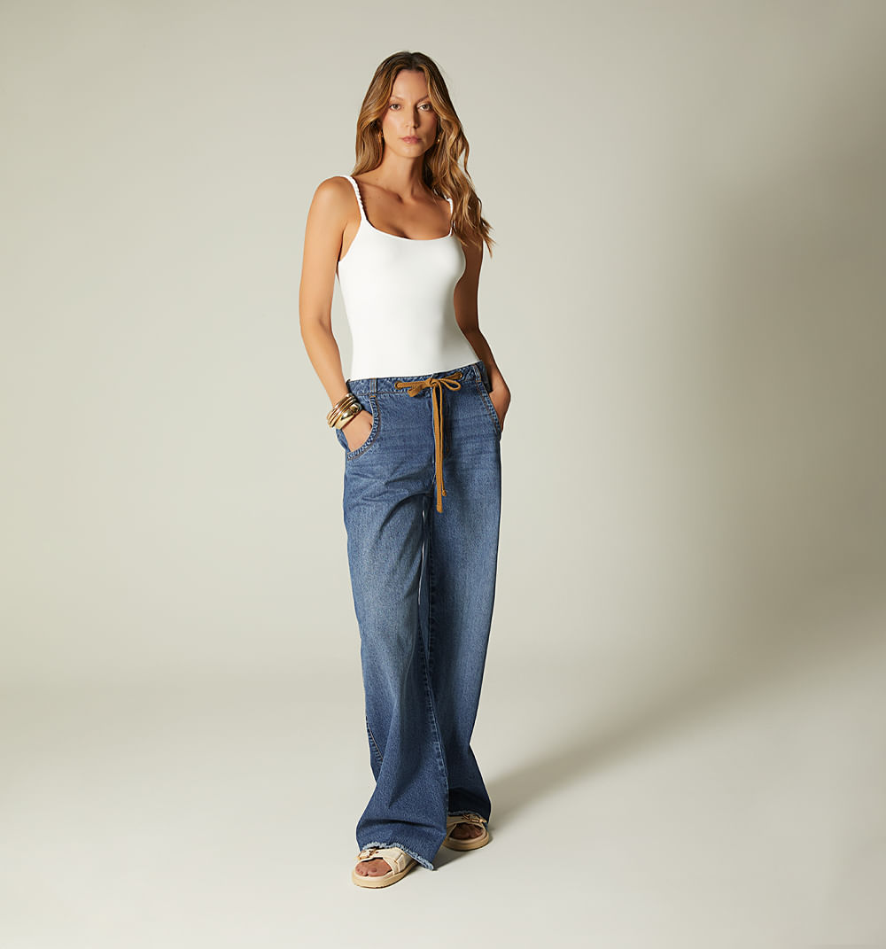 Jean Palazo Tiro Bajo Cordon Y Ojalete