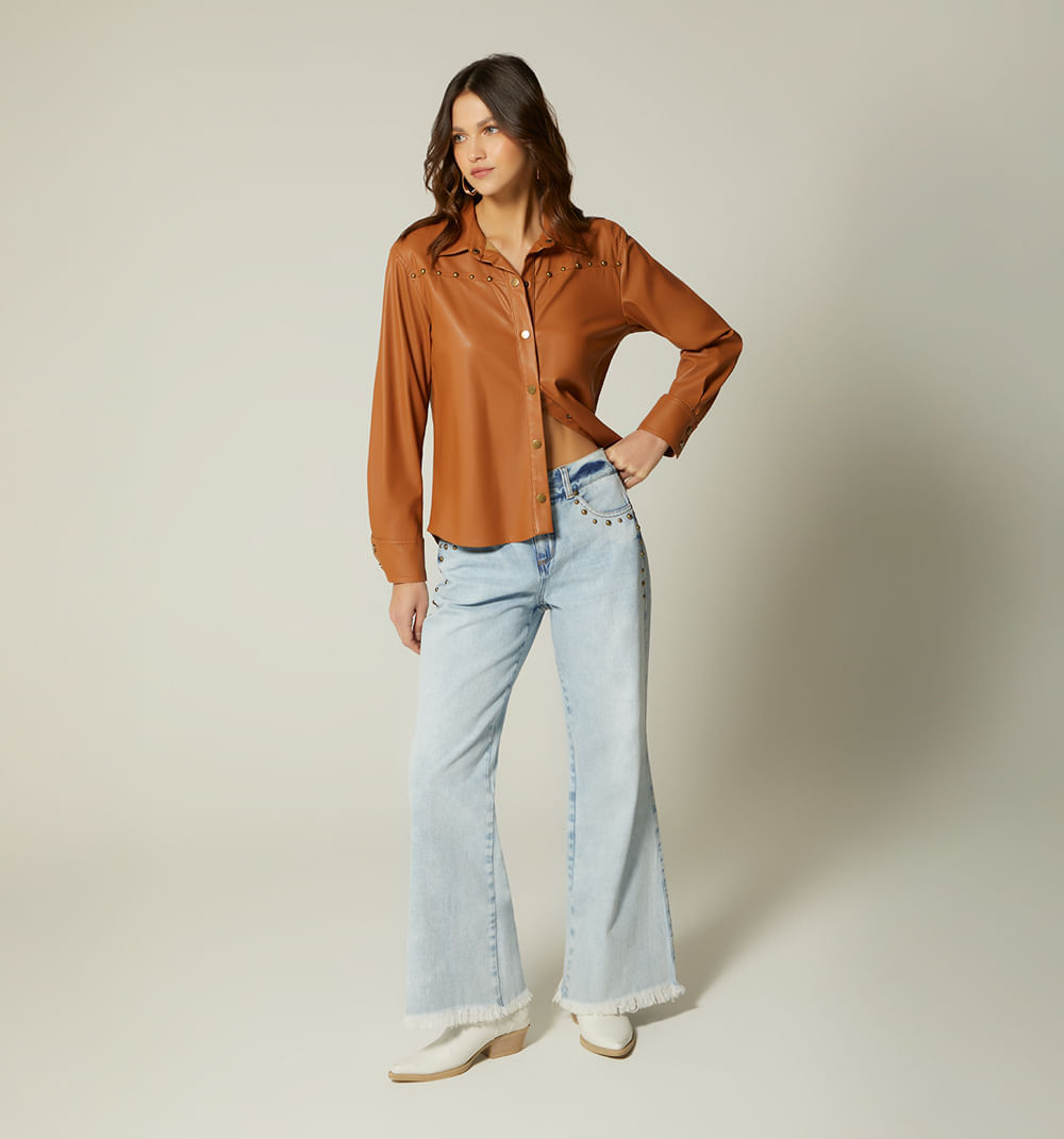 Jean Wideleg Tiro Medio Con Taches