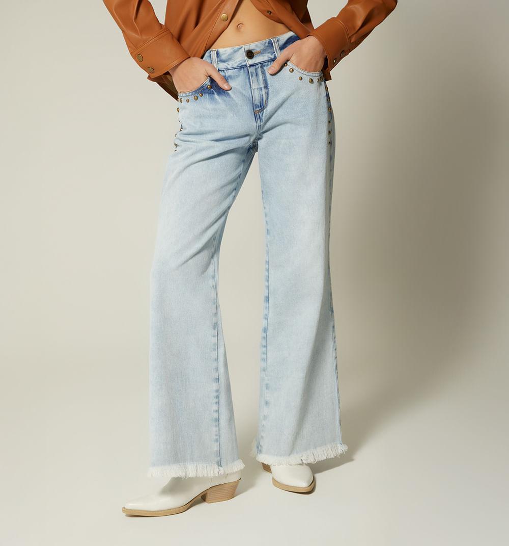 Jean Wideleg Tiro Medio Con Taches