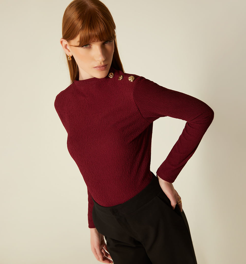Blusa Manga Larga Cuello Alto
