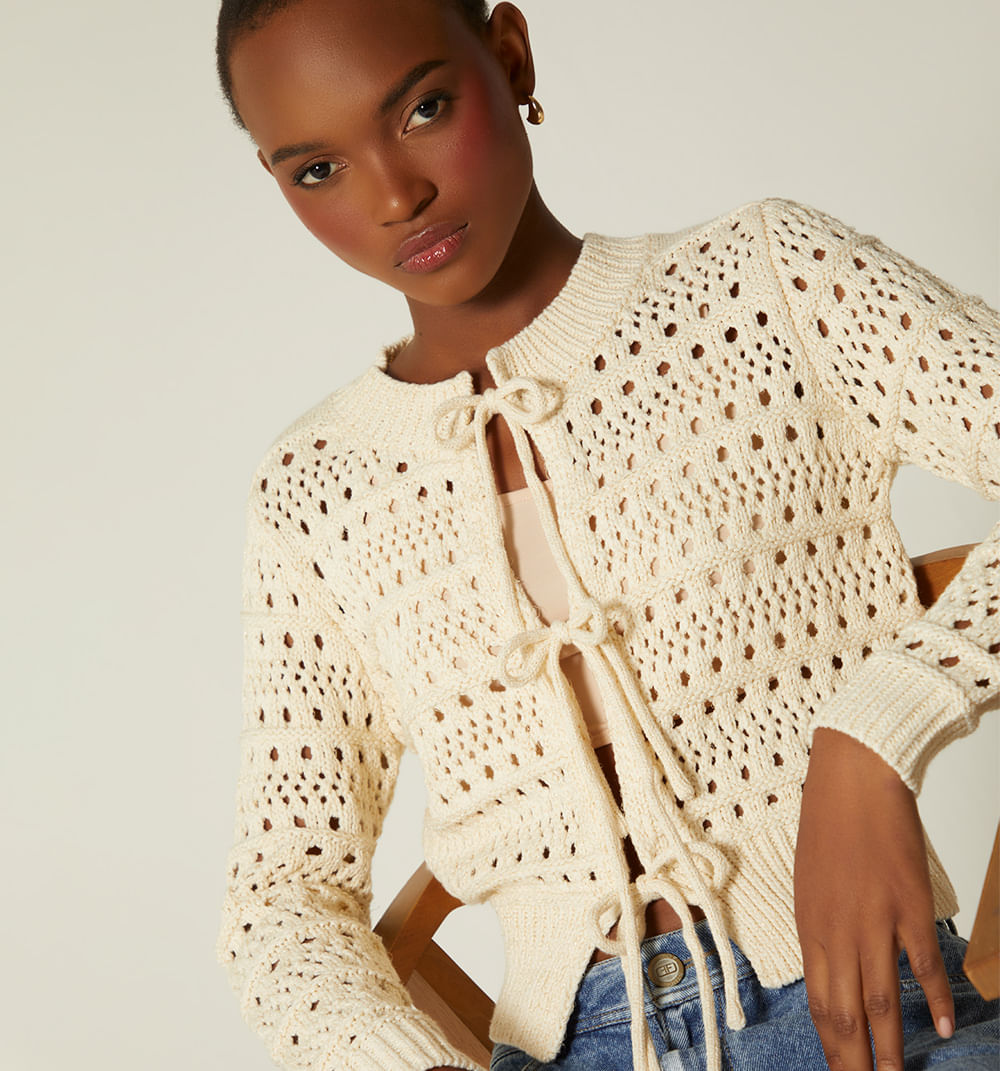 Cardigan Tejido Con Amarres