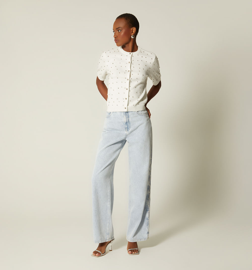 Blusa Manga Corta Con Apliques