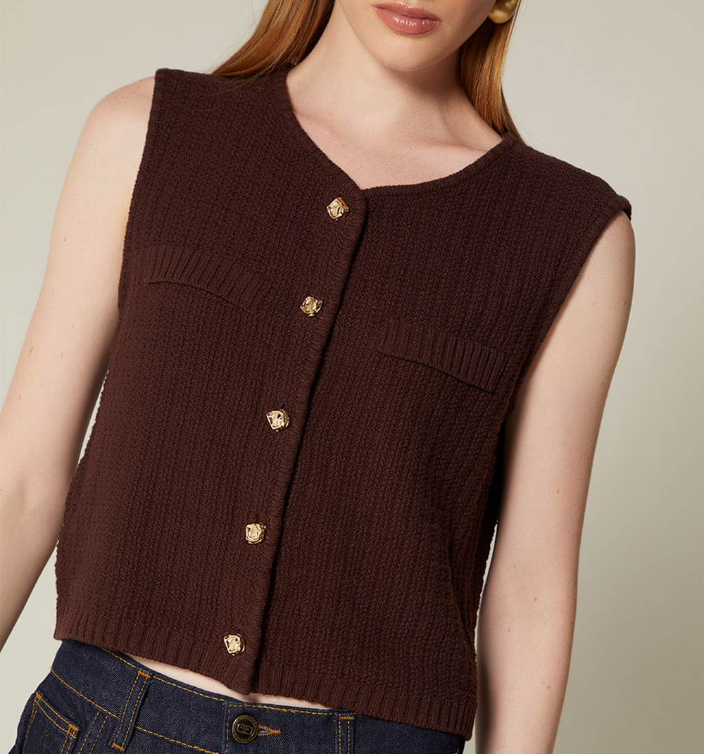 Chaleco Tejido Botón Joya