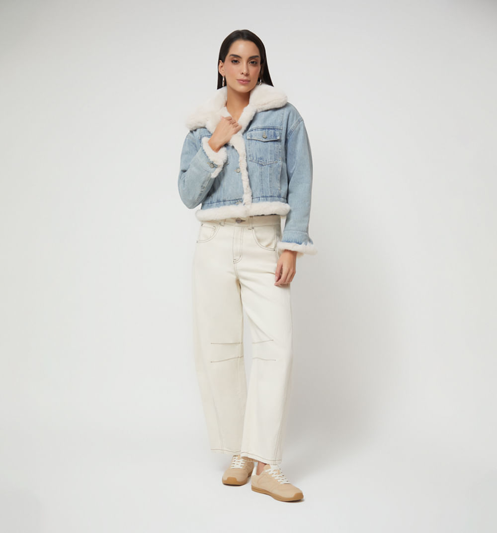 Chamarra Denim Con Detalle En Pelo