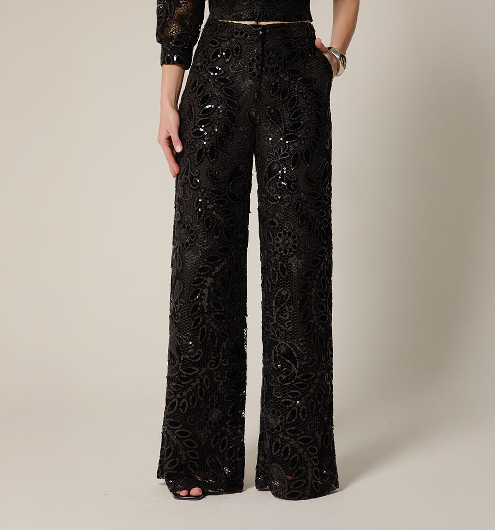 Pantalón De Encaje Y Lentejuelas