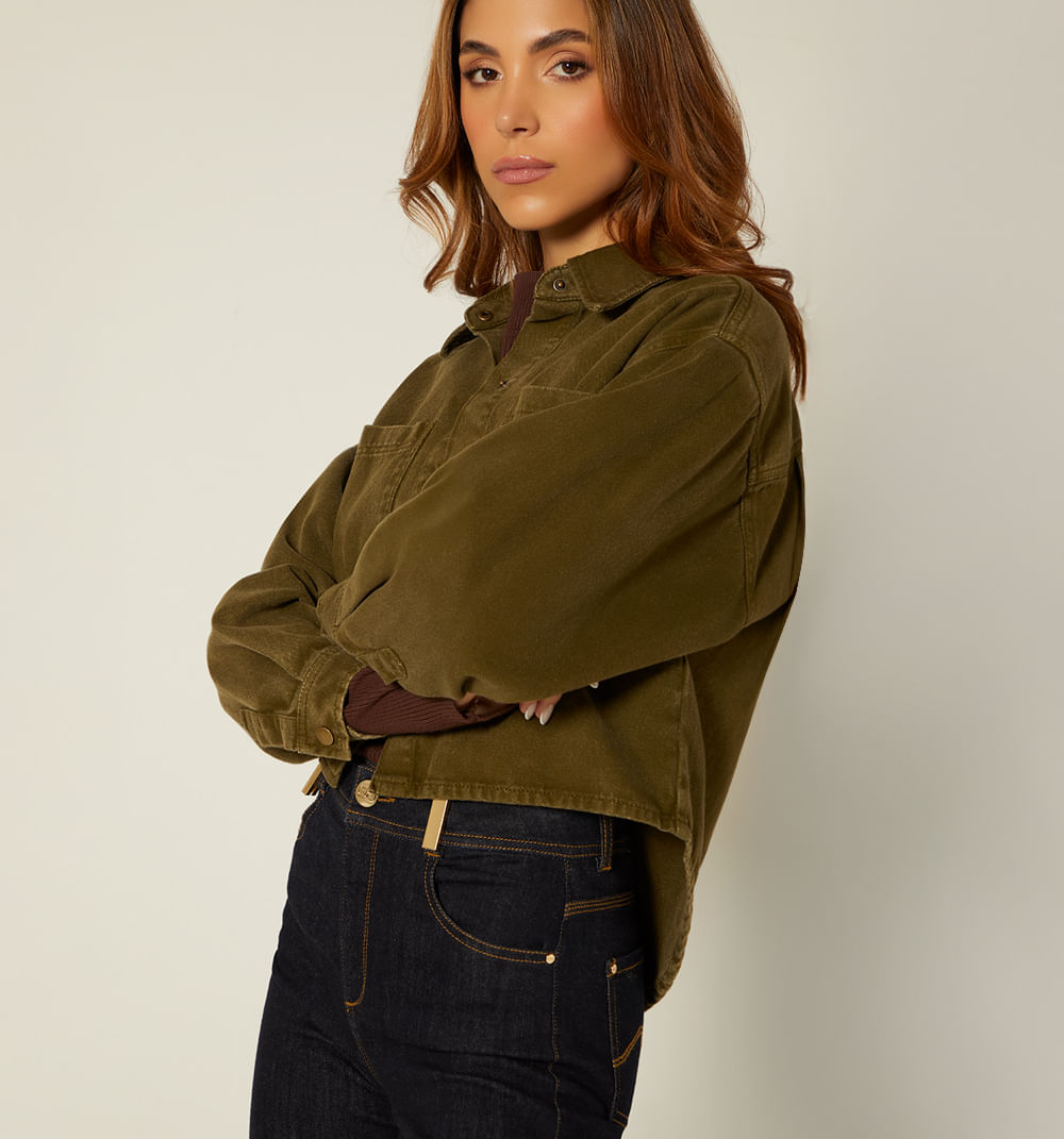 Blusa Camisera Manga Larga Con Bolsillos